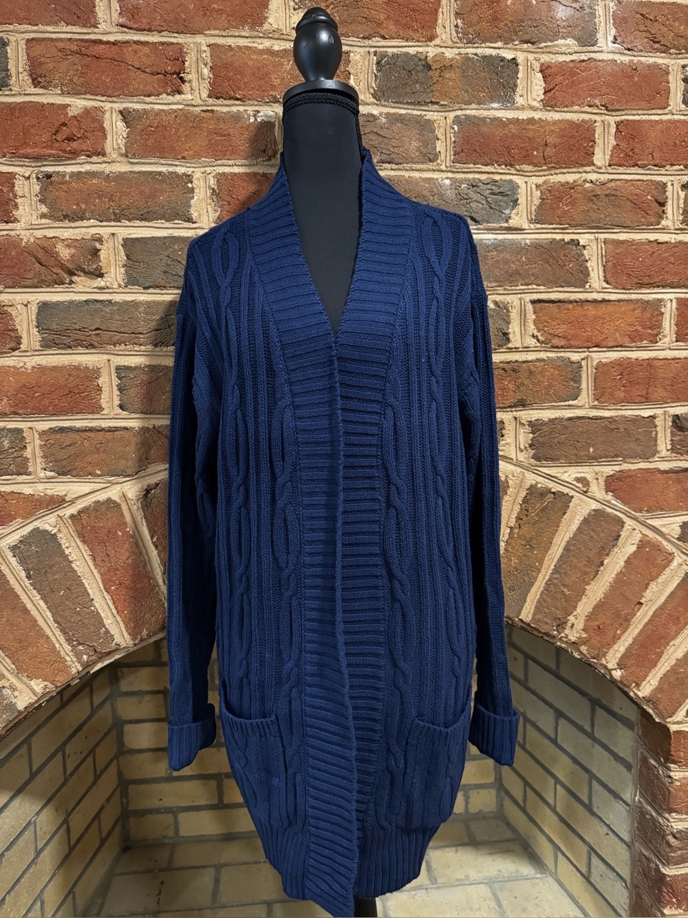St. John's Bay Navy Cable-Knit Open Cardigan size Large women's